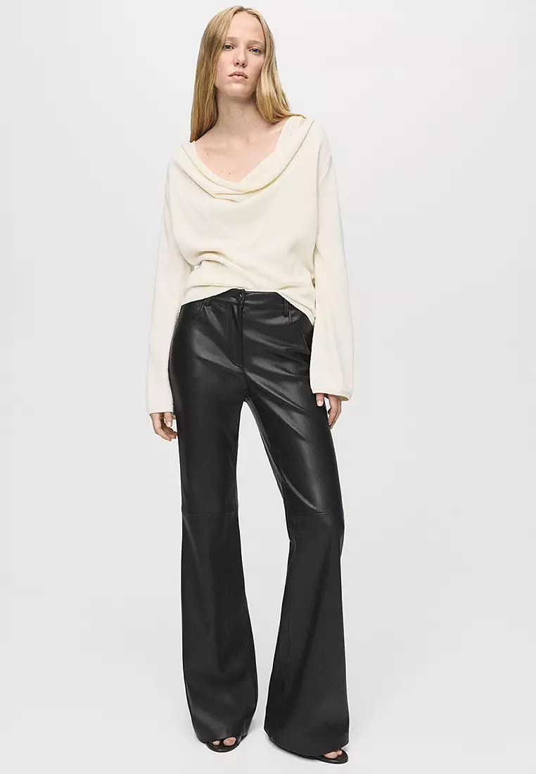 Leather-Effect Flared Trousers