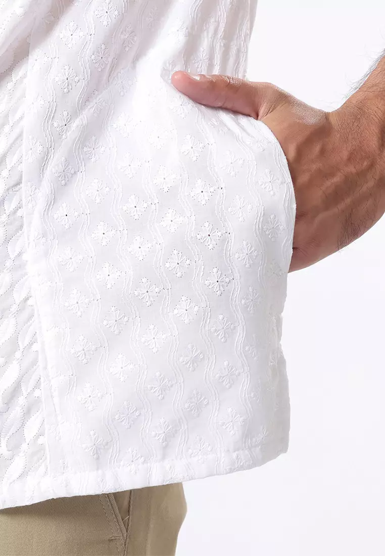 Kemeja Koko Pria Lengan Pendek Baju Muslim Pria SAURON WHITE
