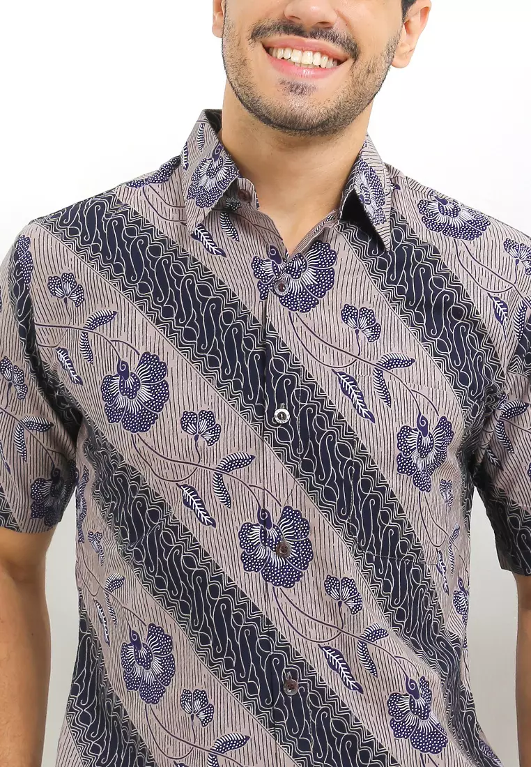 Hem Slim fit Batik Pria Lengan Pendek Bianco Grey