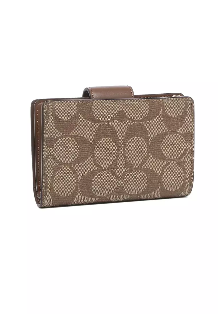 COACH Medium Corner Zip Wallet in Signature Canvas, IM/Khaki/Black