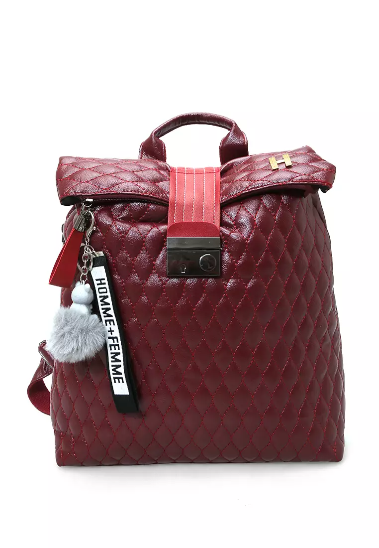 Afra Tas Ransel Wanita Large Compartment Backpack with Key Chain Material Leather ORIGINAL - Red