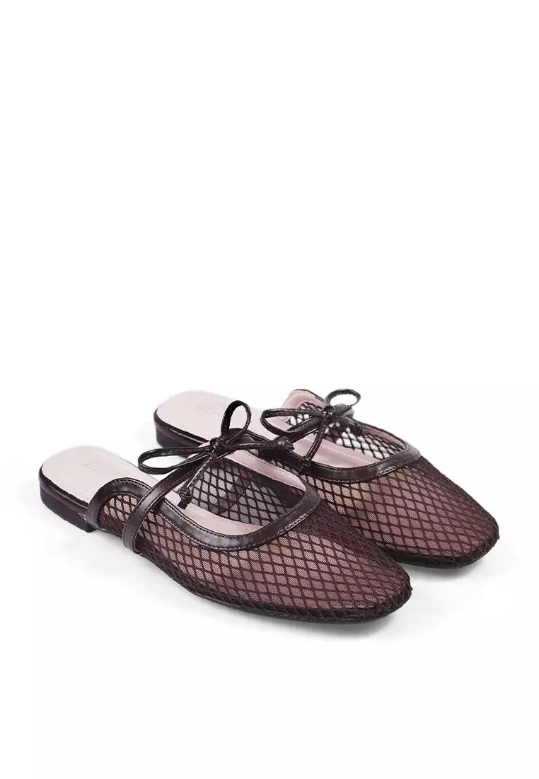 Flatshoes Mules Jaring Transparan Ringan L.Kalea Coffee