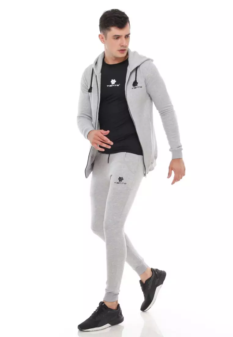 Tiento Jacket Fleece with Zipper Pocket Sporty Grey Jaket Olahraga Saku Resleting Abu-abu