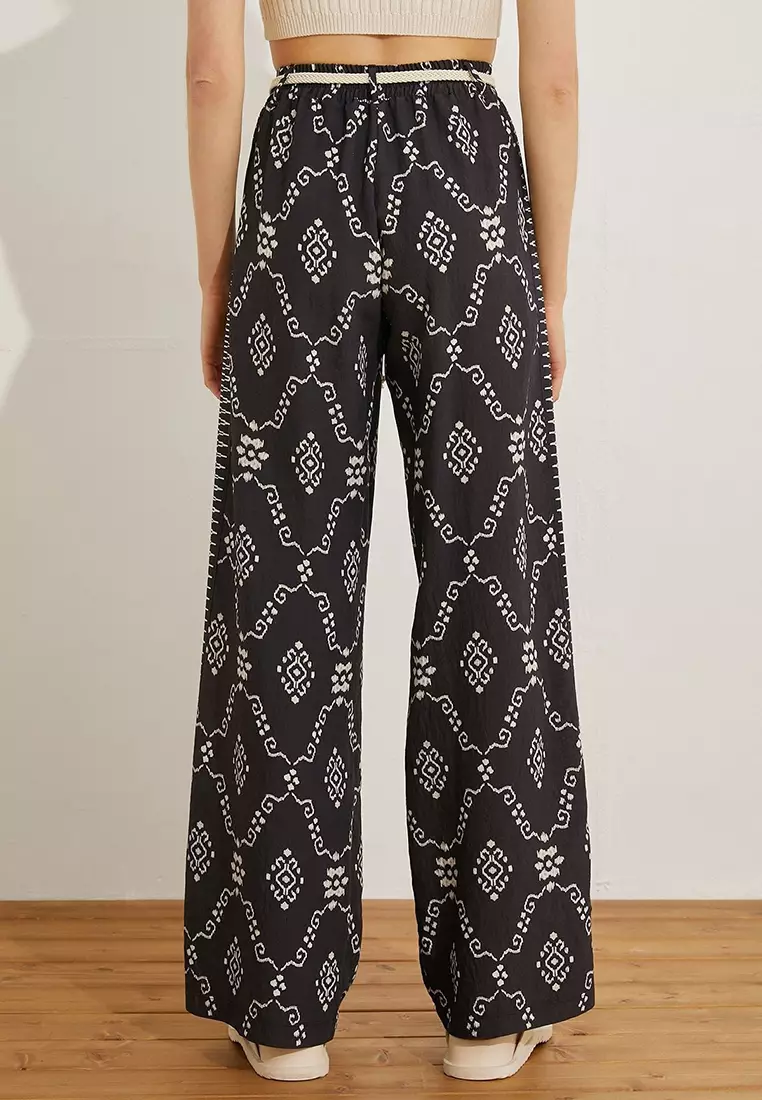 Patterned Wide Leg Pants