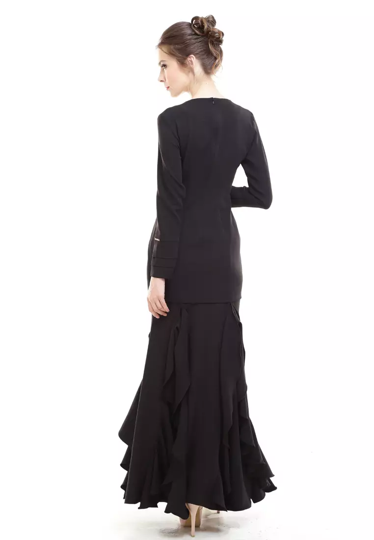 Zerra Kurung Modern Ruffle Skirt in Black