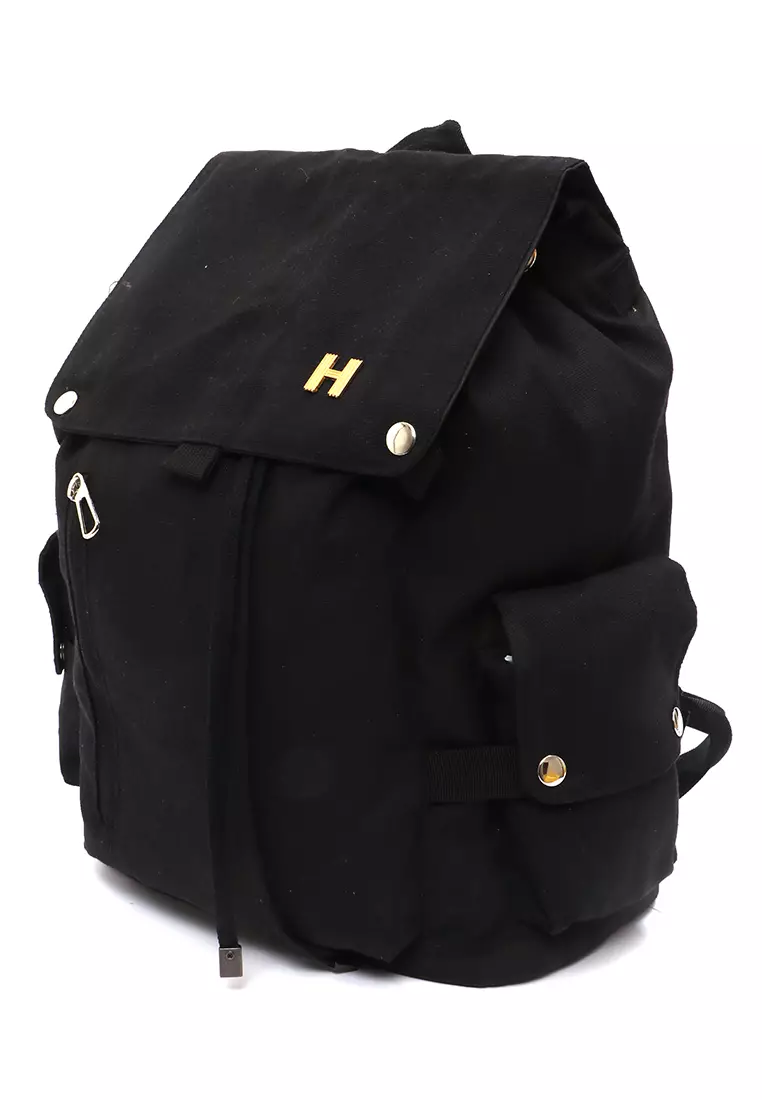 Doomb Backpack Sekolah Unisex Style Casual Many Slot Large Storage Material Canvas ORIGINAL - Black