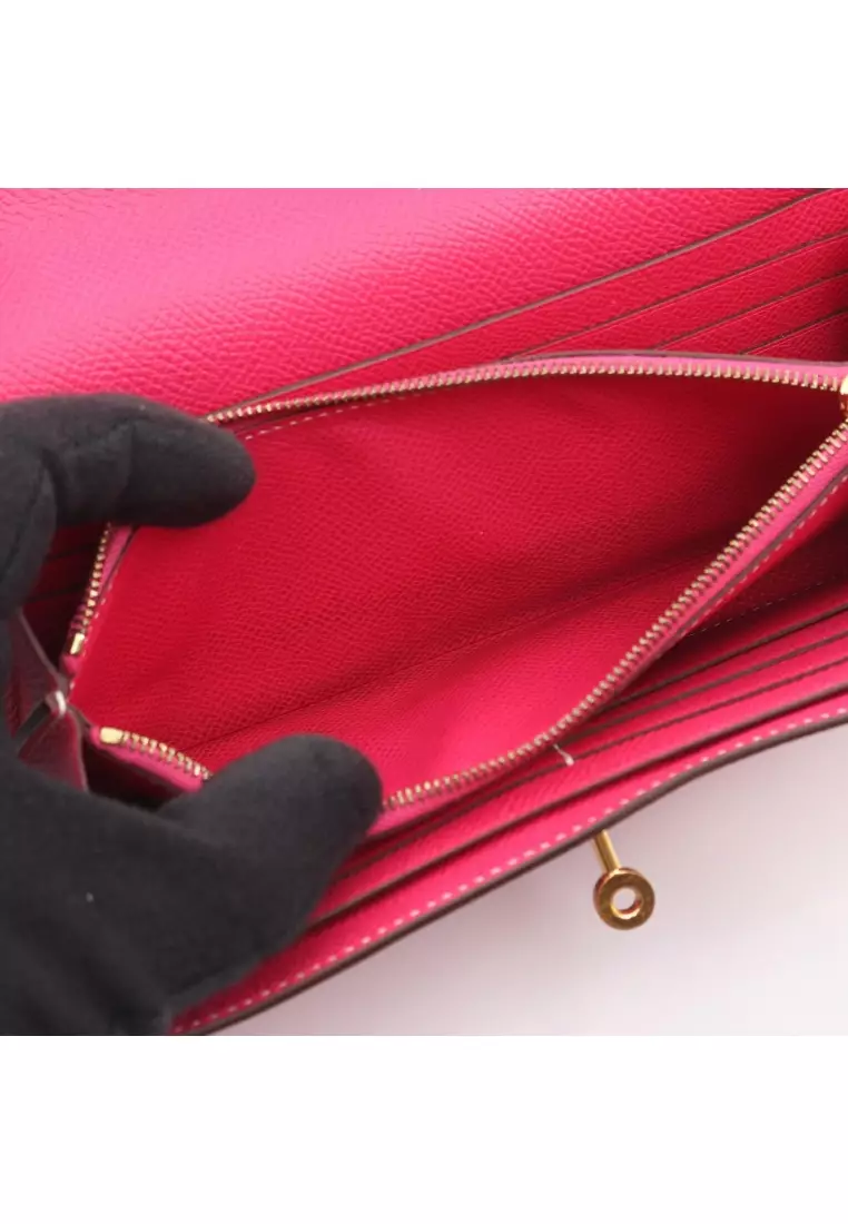 Pre-Loved Hermès kelly wallet long rose tyrian Bi-fold wallet Veau epsom Pink purple gold hardware □Q stamp