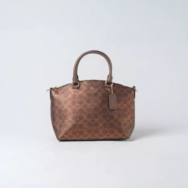 Tas COACH SADIE MONOGRAM METALLIC BROWN ZIP SATCHEL BAG WITH LS 100% ORIGINAL