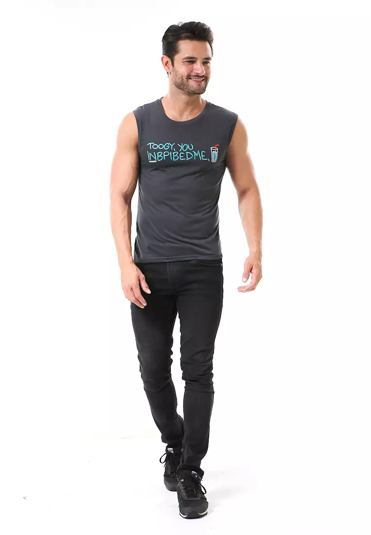 Bobby Atasan Kasual Pria Singlet Motif Toogy You Sleeveless Tshirt Material Cotton ORIGINAL - Dark Gray