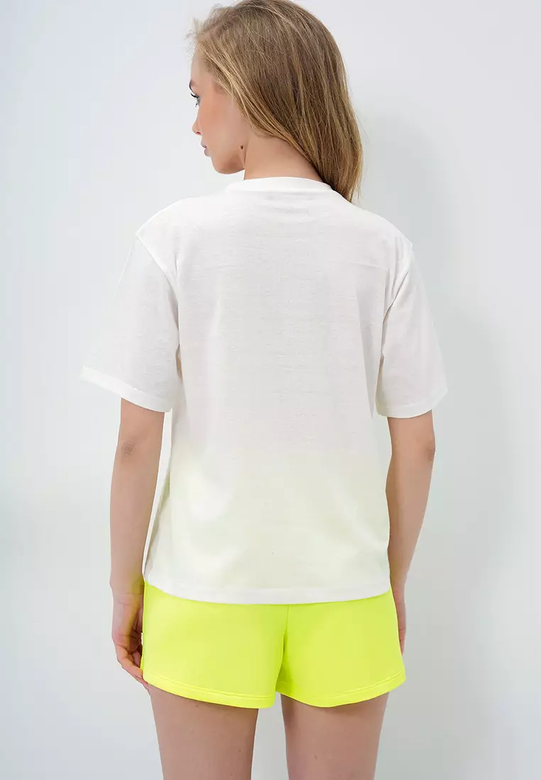 Women's Lemon Yellow Lemon Printed Cotton Basic T-Shirt And Shorts Pajama Set Pjm-X13903