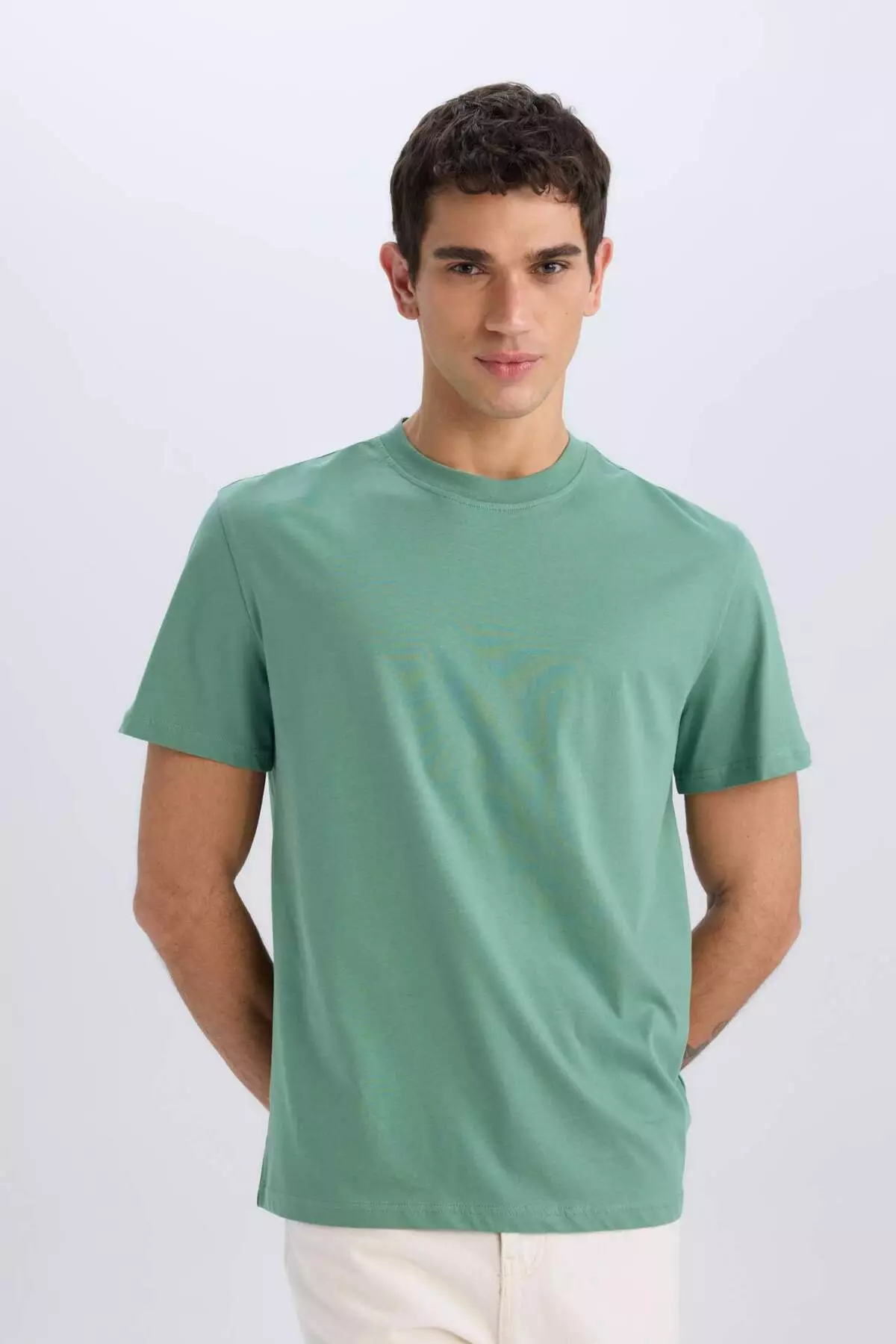 100% Cotton New Regular Fit Crew Neck Basic Plain Short Sleeve T-Shirt V7699Az24Sp