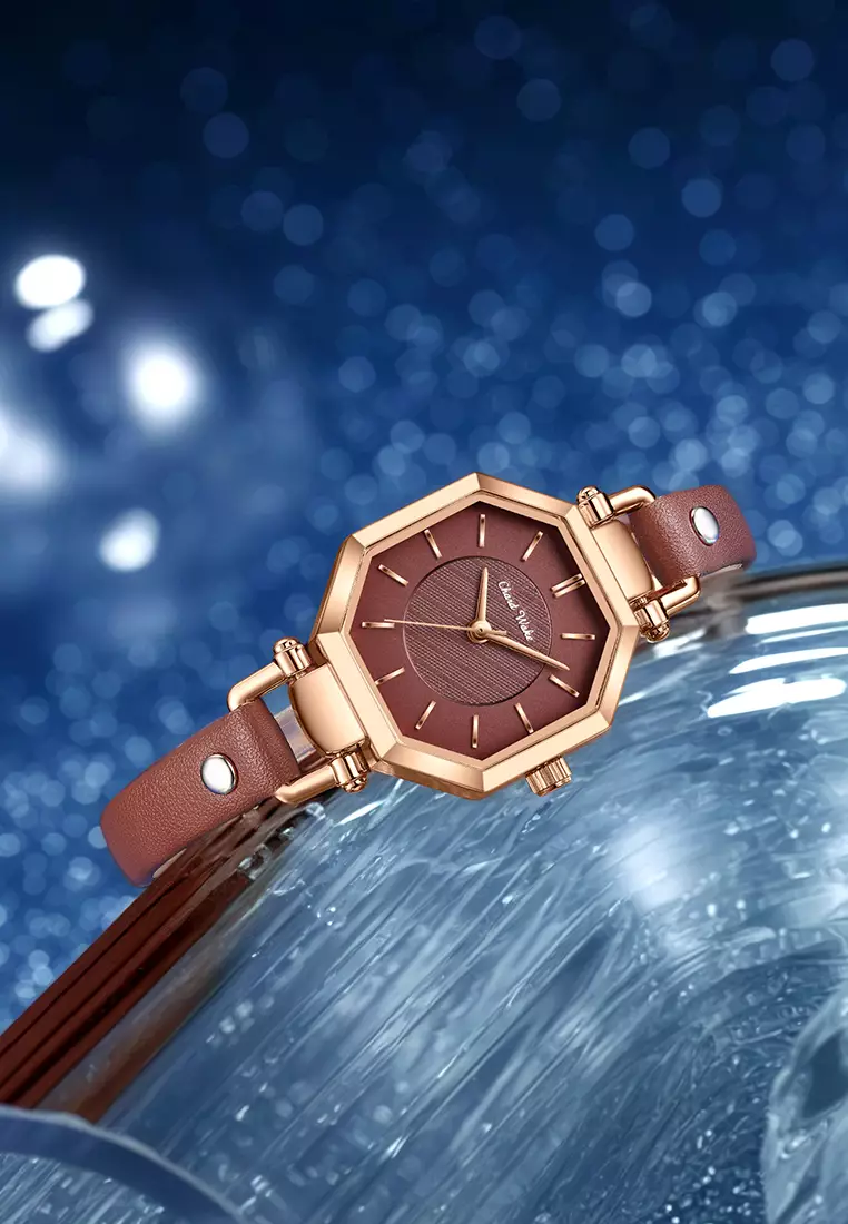 Jam Tangan Wanita Korea Anti Air Original Kuarsa Wanita Tali Kulit Jam Tangan Cewek Kotak Indah brown