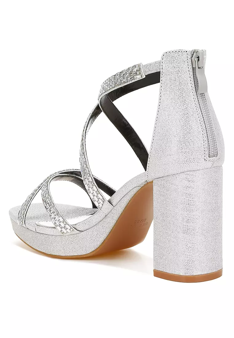 Sandal Bertali Hiasan Berlian Imitasi dalam Warna Perak