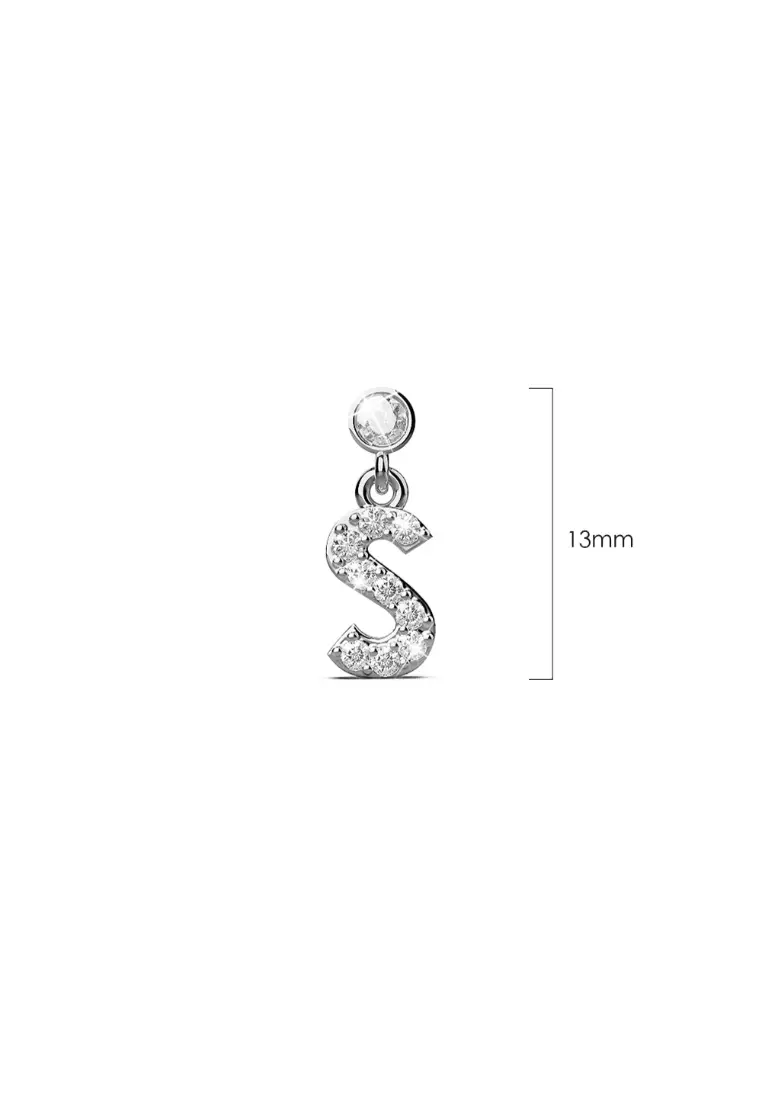 Solid 925 Sterling Silver Initial Crystal Personalised Alphabet Letter Earrings - S - Default