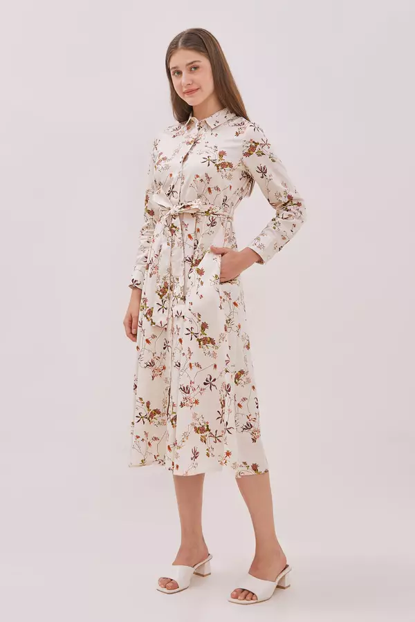 MINIMAL - Garina - Dress Maxi Motif Bunga - Beige Warna Beige