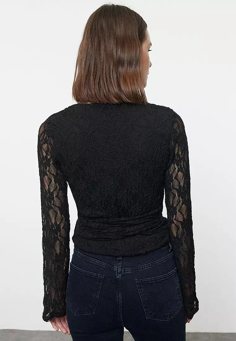 Lace Crop Wrap Blouse