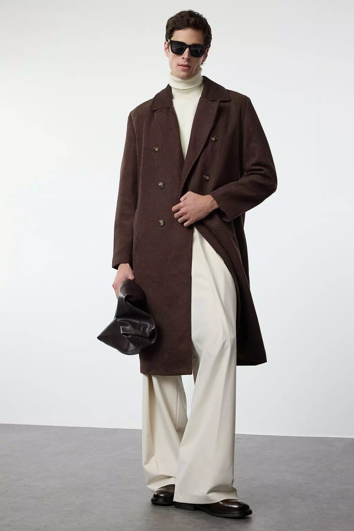 Brown Loose Fit Double Breasted Long Stitched Winter Coat TMNAW23KB00003