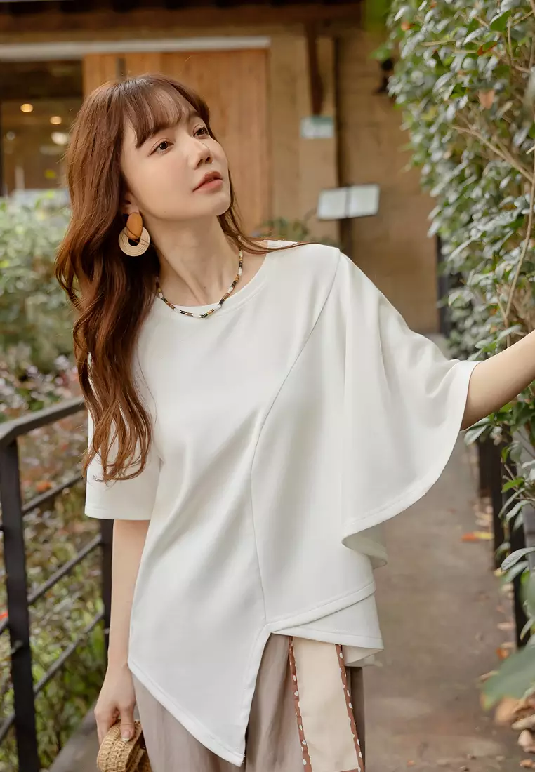 Soft Air Cotton Asymmetrical Dolman Sleeve Top [AB20409]