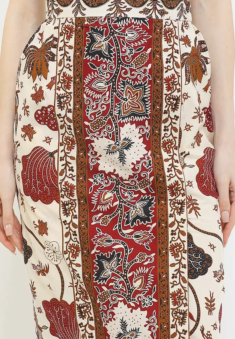 Rok Warp Skirt Span Bawahan Batik Wanita Kahiyang Katun Cream
