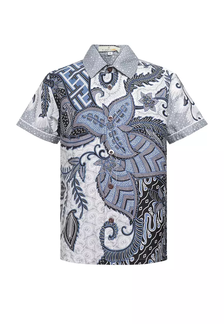 Hem Anak Batik Laki Laki Brixsio Lengan Pendek Grey
