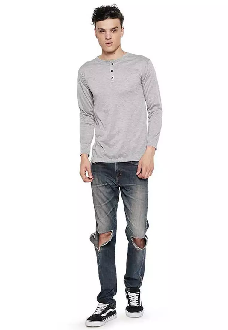 Jack T-shirt Baju Atasan Kaos Pria Lengan Panjang All Size Material Cotton ORIGINAL - Grey