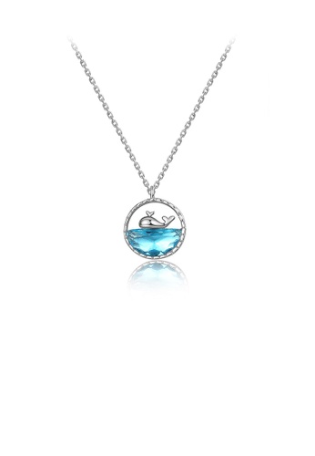 Glamorousky blue 925 Sterling Silver Fashion Cute Whale Geometric Round Pendant with Blue Cubic Zirconia and Necklace D7937ACAA929C2GS_1