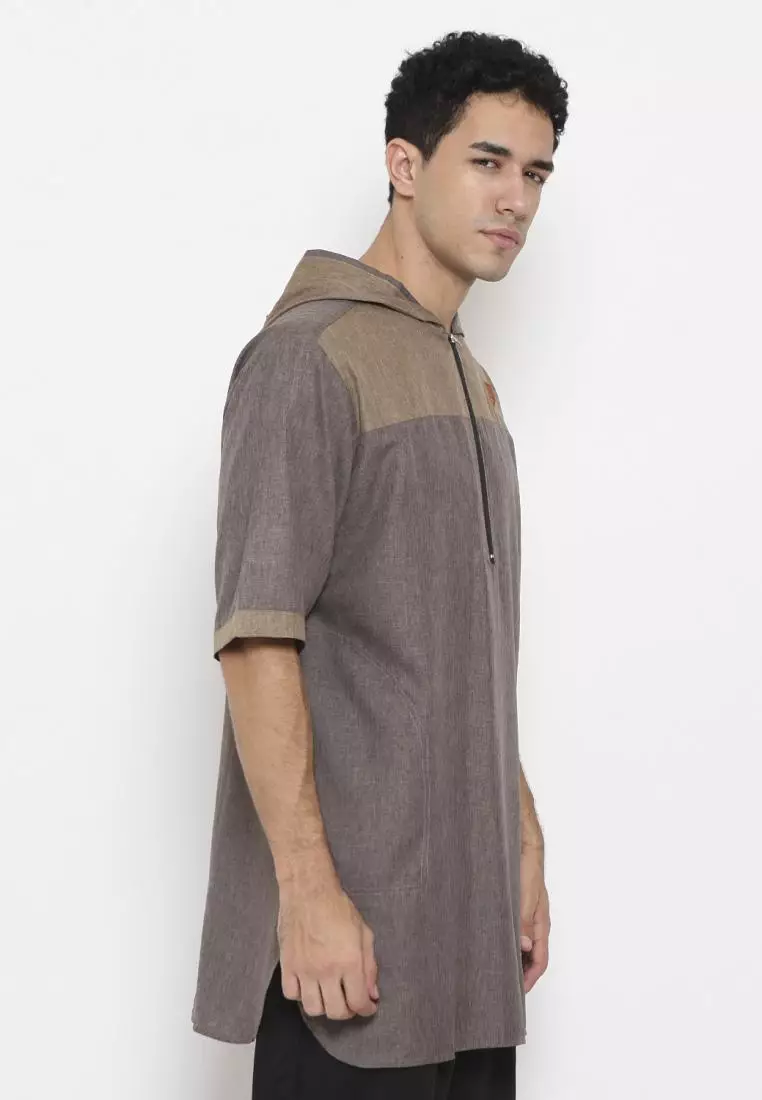 Zayidan Baju Koko Gamis Muslim Pria Faiq Hoodie - Coklat