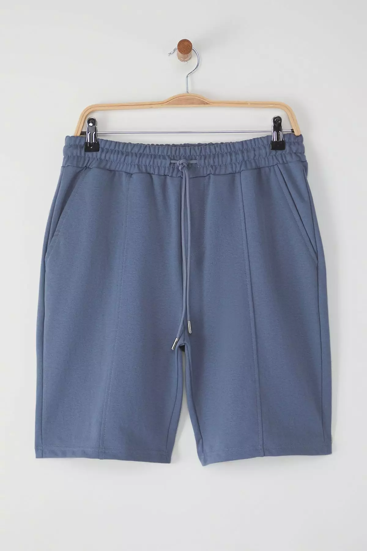 Blue Regular Cut Medium Elastic Waist Laced Stitching Detail Shorts  TMNSS20SR0070