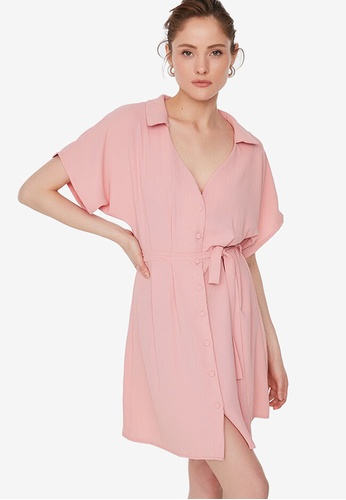 Trendyol pink Belted Shirt Dress 1335AAA3E6BA4CGS_1