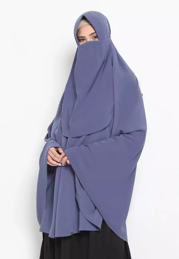 Queenza Zayidan French Khimar Hijab Jahida Button - Denim