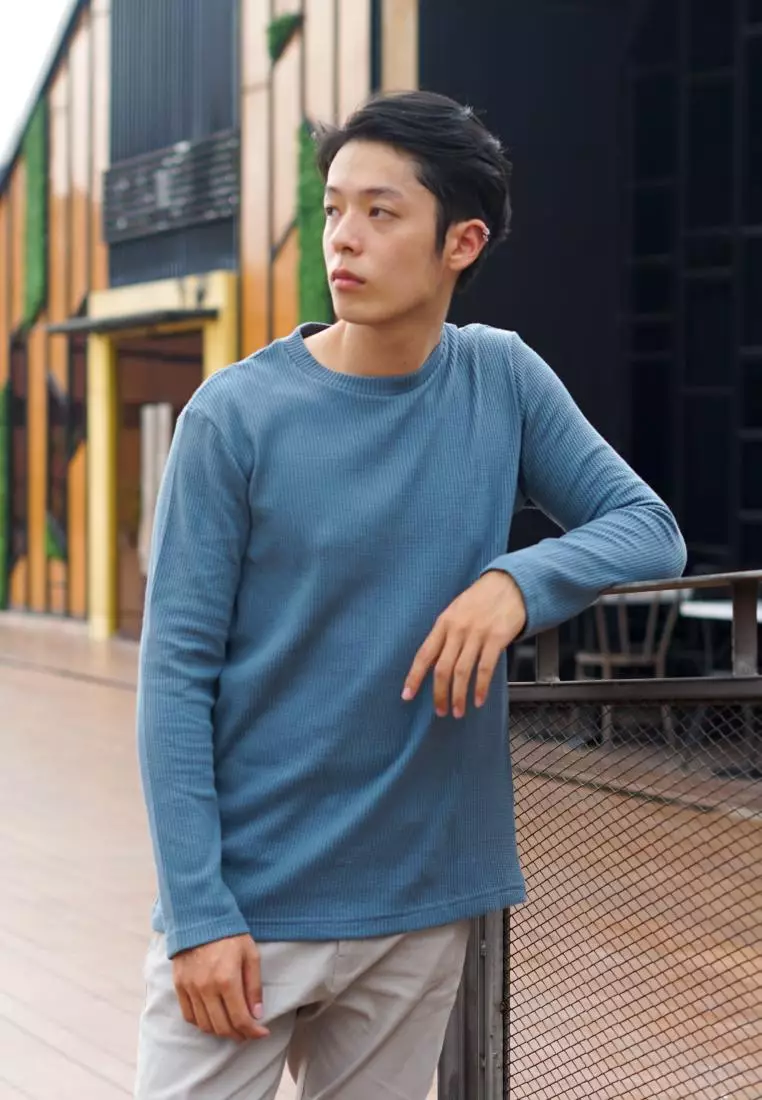 Kale Raffle Dusty Blue / Kaos Polos Tekstur Lengan Panjang Pria / Unisex