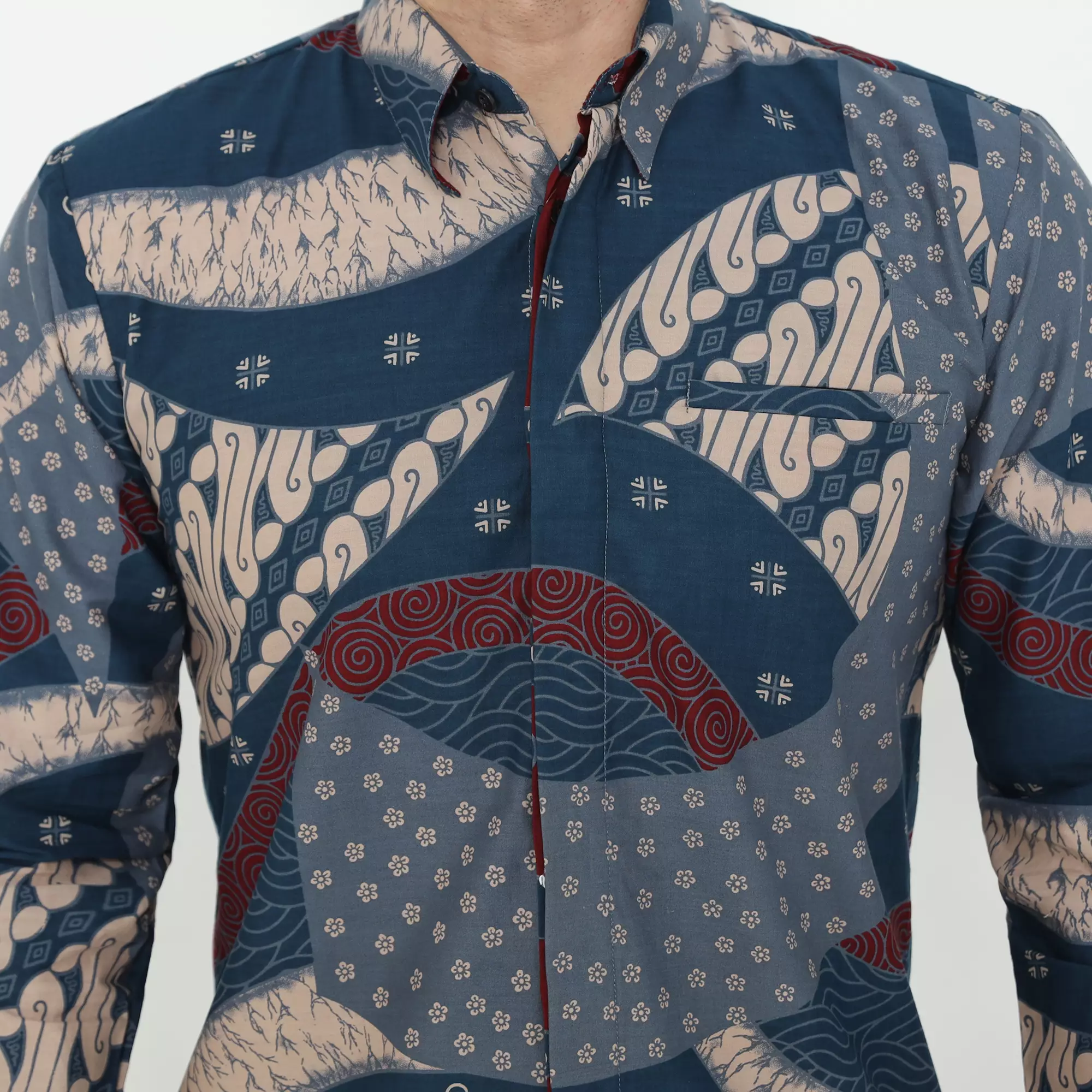 Kemeja Batik Motif Sagara Lintang Lengan Panjang Batik Tulis Slimfit Warna Biru