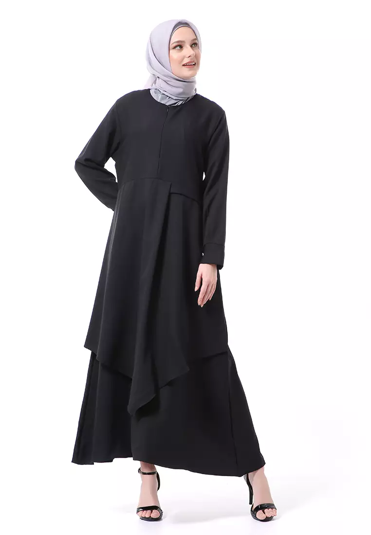 Khalista Gamis Dress Muslimah Lengan Panjang Regular Fit Premium High Quality - Hitam