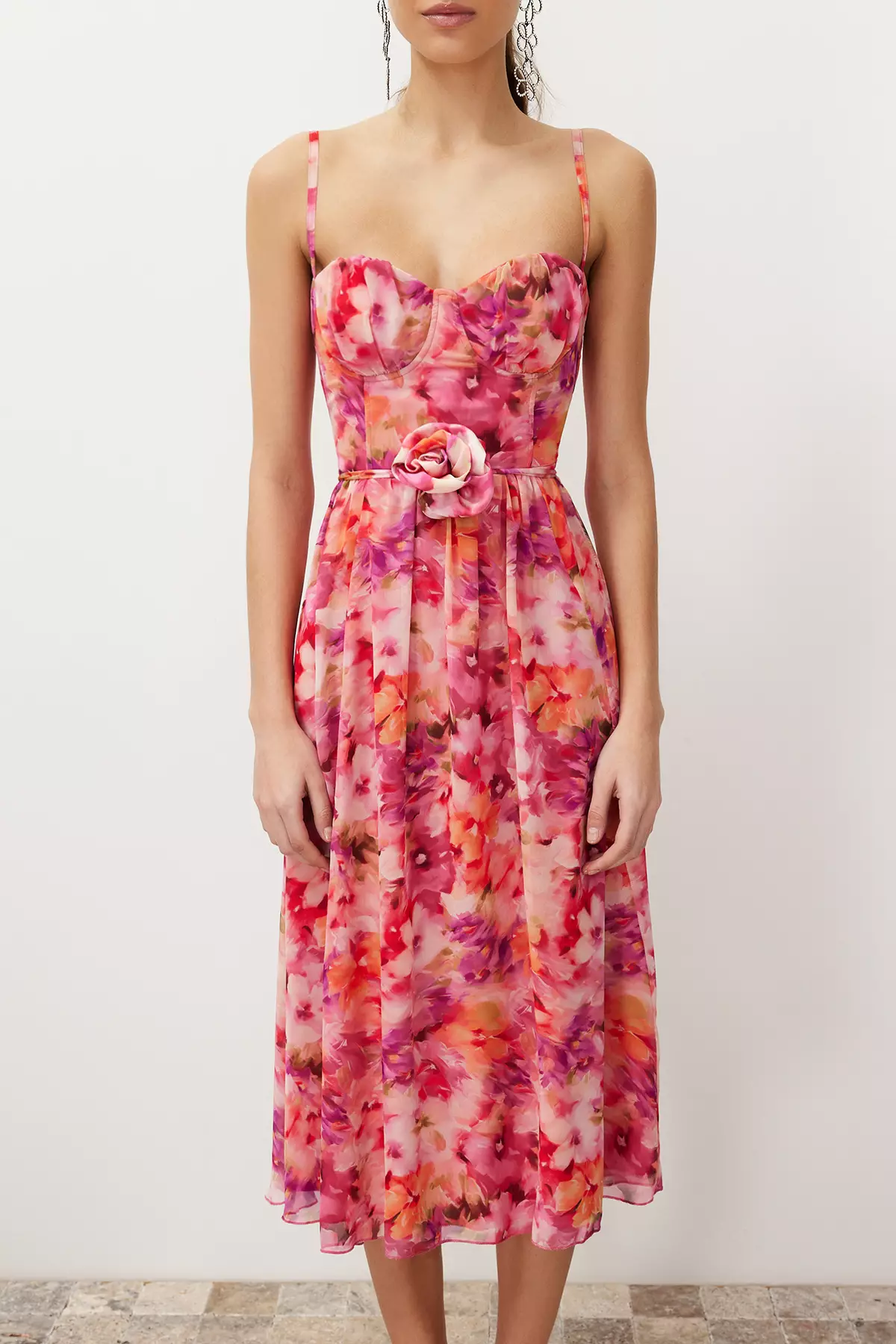 A-Line Rose Detailed Woven Dress