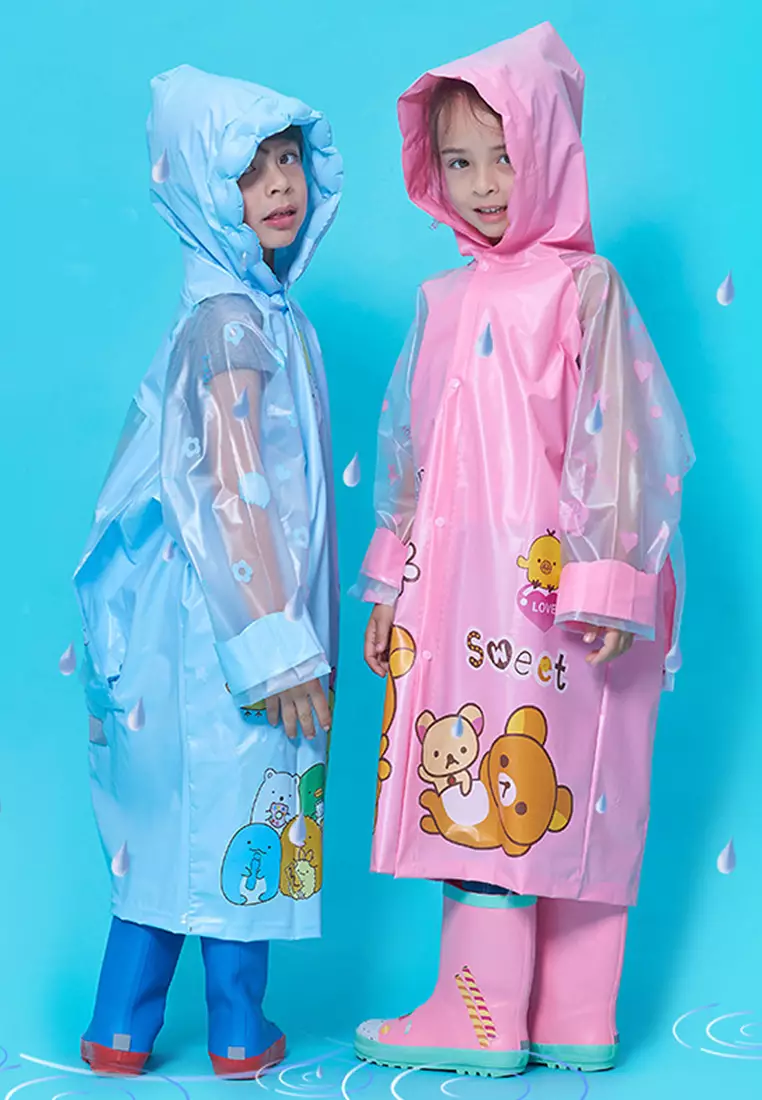 Wakakids Jas Hujan Anak Perempuan Ransel Kartun Raincoat Mantel Terusan Venrz Pink