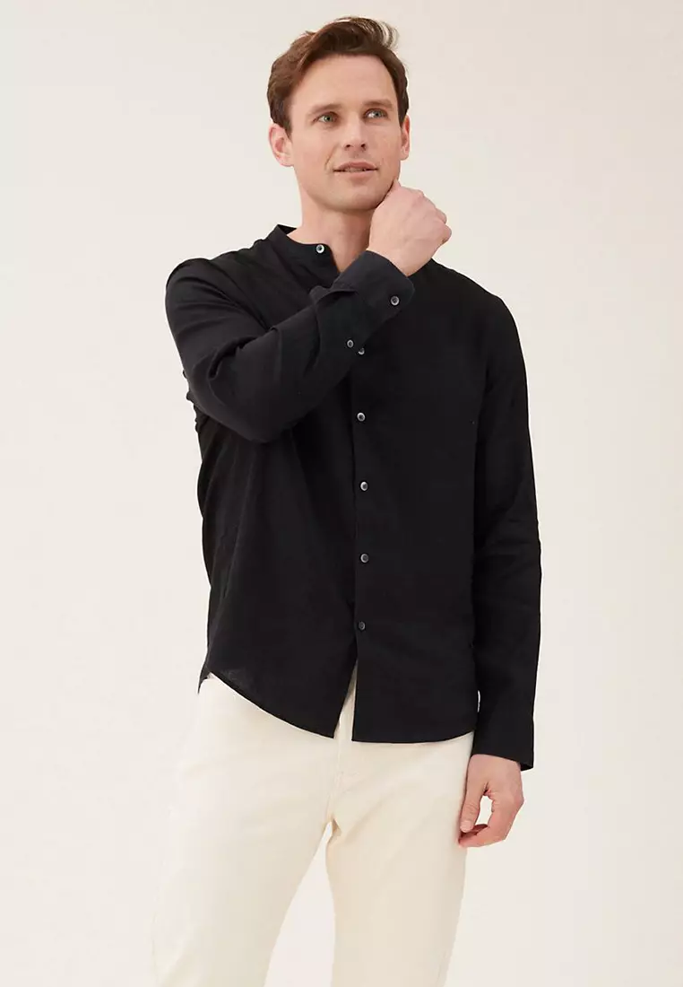 Jual Marks & Spencer Pure Linen Grandad Collar Shirt Original 2024 ...
