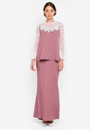 Charlotte Lace Collar Kurung from Rizalman for Zalora in white and Brown