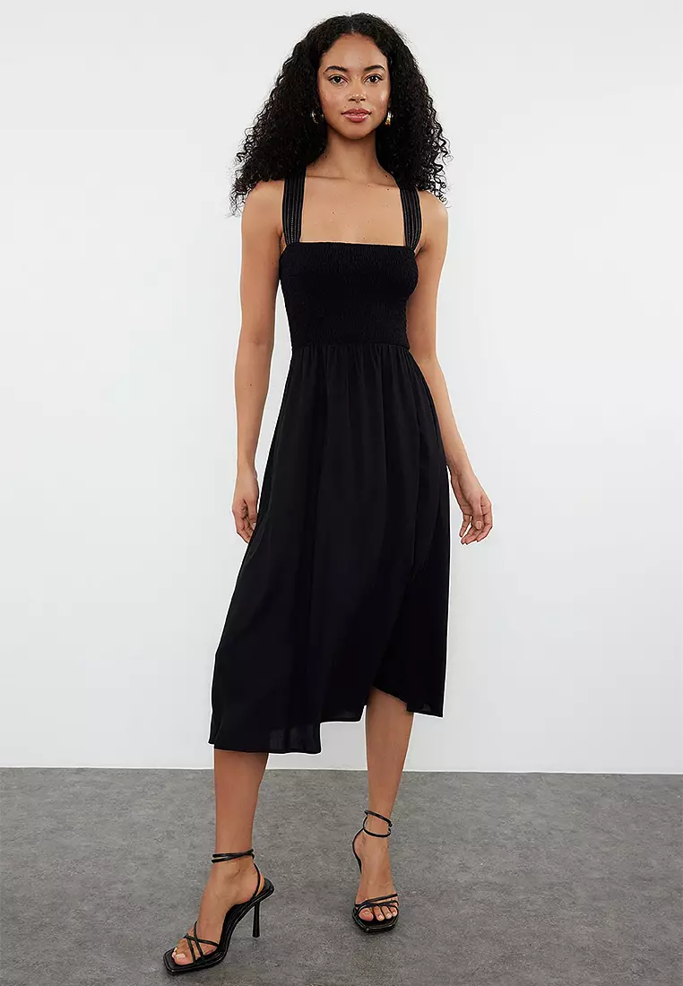 Crossover Back Smock Dress