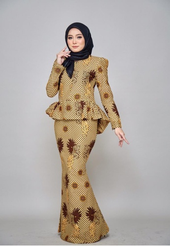 CHYARA 3.0 - Batik Peplum Inara for Lady from ROSSA COLLECTIONS in Orange and Yellow