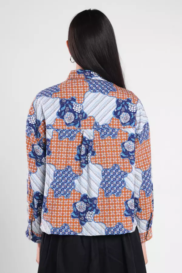 Minimal - Kana - Jaket Batik Bunga - Teracotta Colour Blue