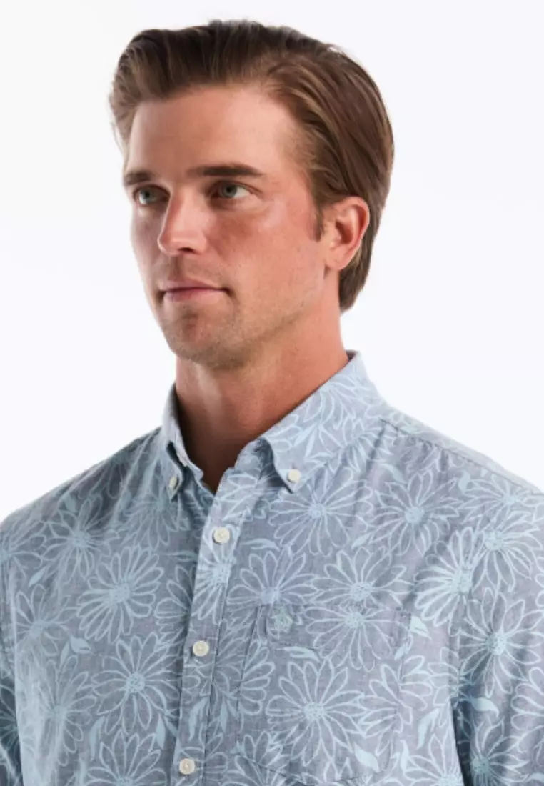 Short Sleeve Linen Cotton Flower All-Over Print