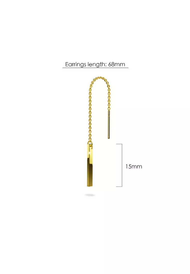 Solid 925 Sterling Silver Bar & Chain Sterling Silver Dangle Threader Earrings in Gold Vermeil