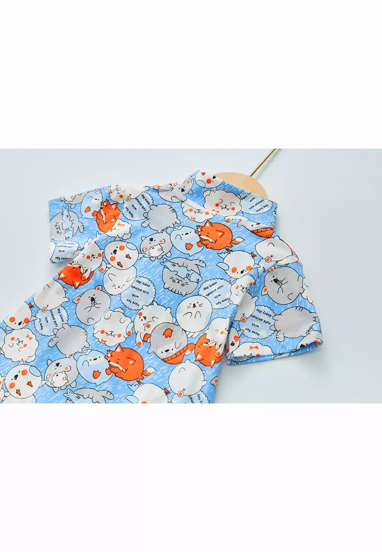 Purrfect Family Paws Baby Boy Blue Little Cats Cheongsam Romper Family Wear 0801