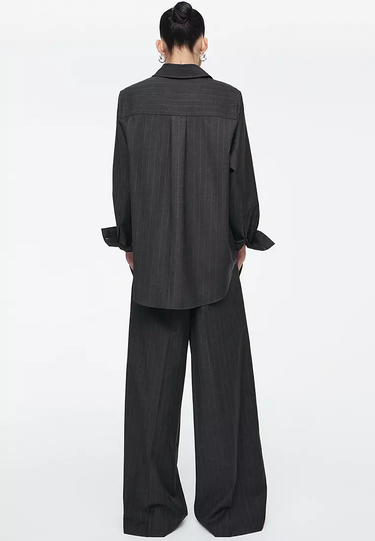 Regular Pinstriped Wool Wide-Leg Trousers