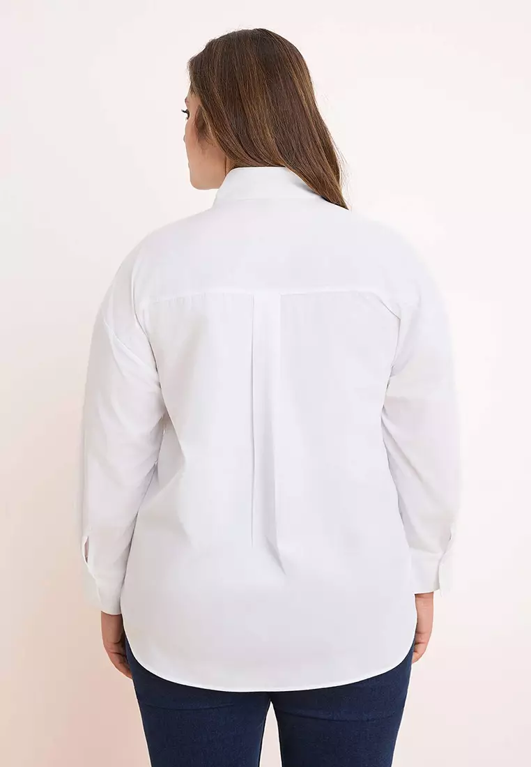 Trendyol Studio White Adjustable Oversized Asymmetric Cotton Poplin Shirt Tbbss26Ax00010