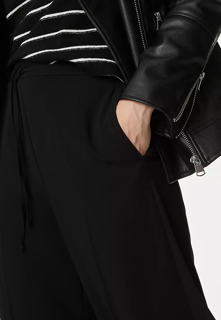 Crepe Elasticated Waist Wide Leg Trousers