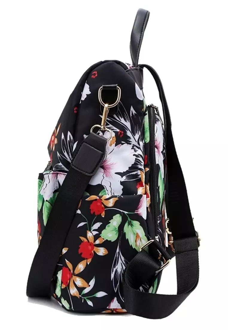 Cellyn Tas Ransel Sekolah Wanita Stylish Backpack Motif Bunga Material Nylon + Polyester ORIGINAL - Black