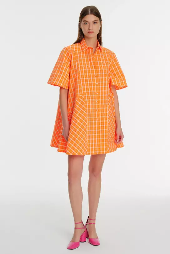 Buy EXQUISE EXQUISE Short Sleeve Plaid Mini Shirt DressMULTI COLOR