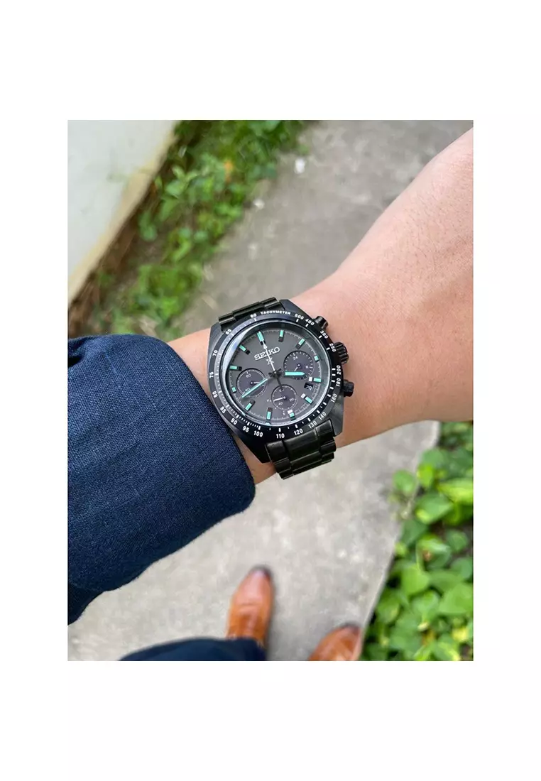 Prospex Solar ‘Night Vision’ SSC917P Men’s Chronograph Watch – Black Stainless Steel Band