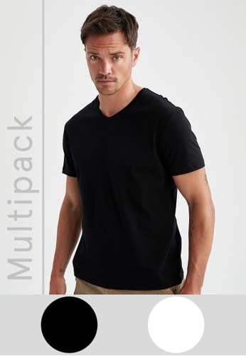 DeFacto grey 2-Pack Regular Fit V Neck Basic Cotton T-Shirt 9C6A5AAF442B5CGS_1